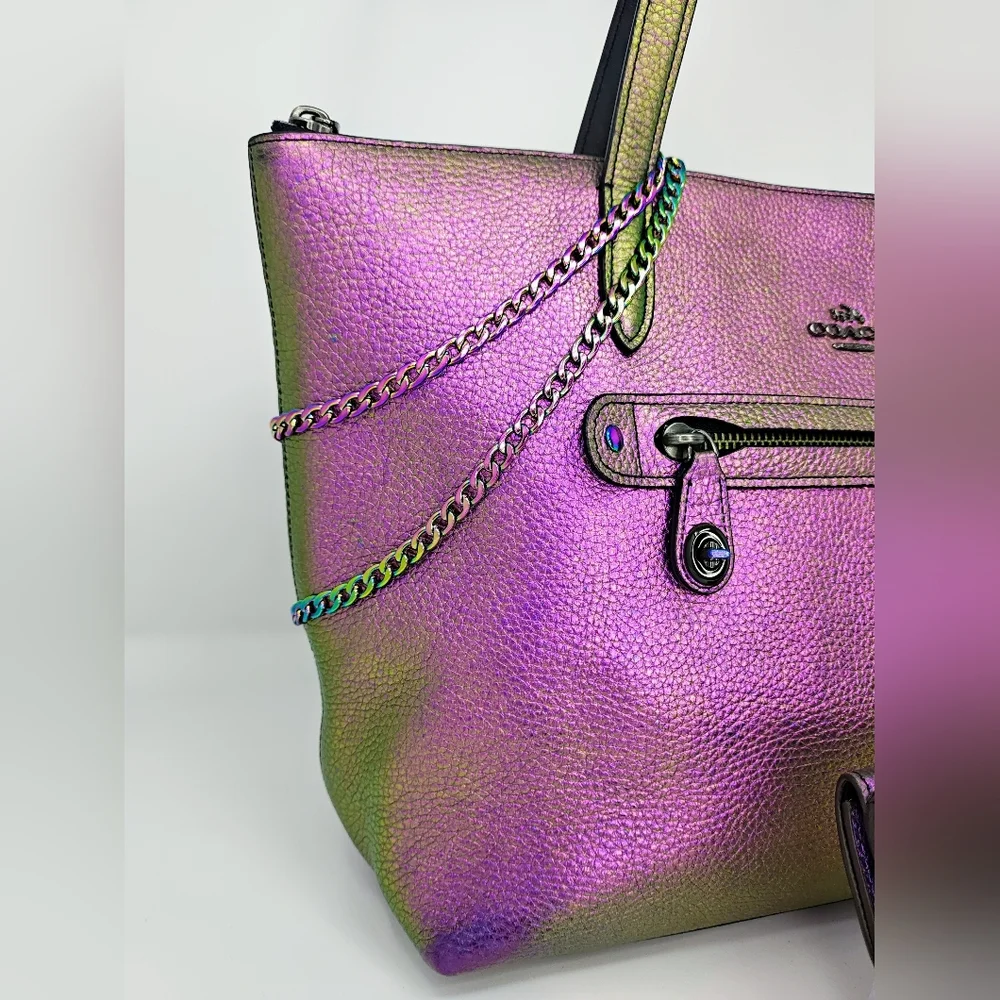 RARE! Bespoke Coach Hologram Oil Slick Taylor Tote & Wallet Set w/ Rexy Charm - Picture 3 of 17